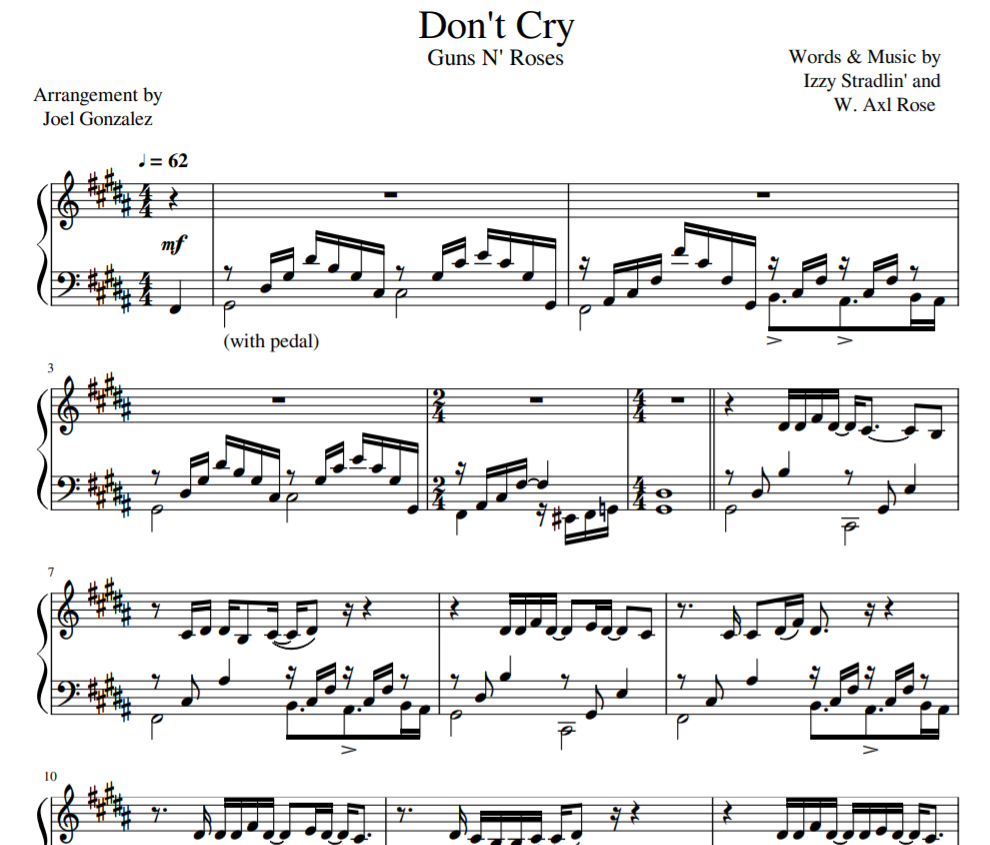 Don't Cry piano solo